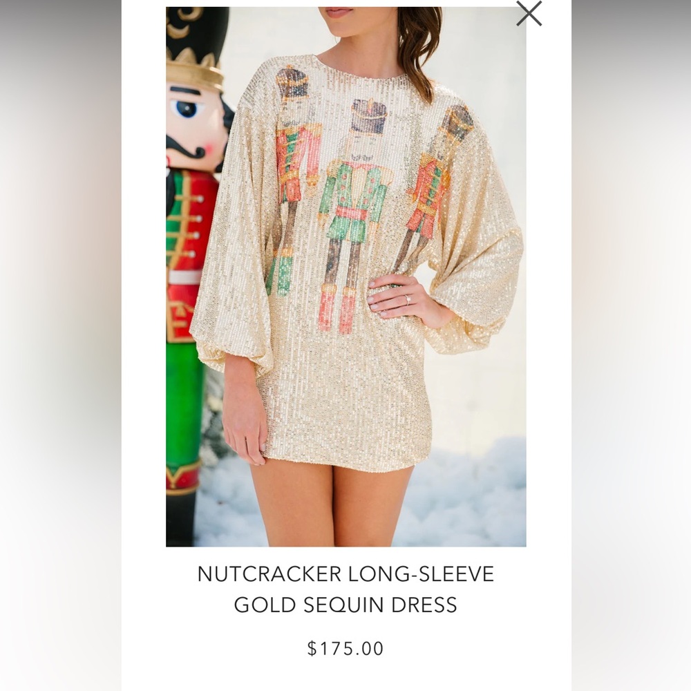 Judith March Nutcracker Long-Sleeve Gold Sequin Dress NEW, NEVER WORN